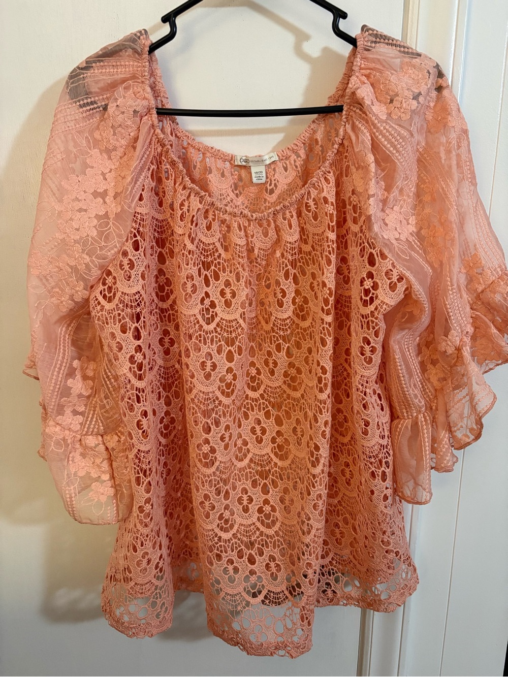 Cato Peach Lace Peasant Blouse